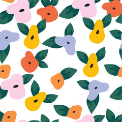 Seamless pattern with creative decorative flowers in scandinavian style. Great for fabric, textile. Vector background. Spring season with flowers and leaves. Trendy floral design