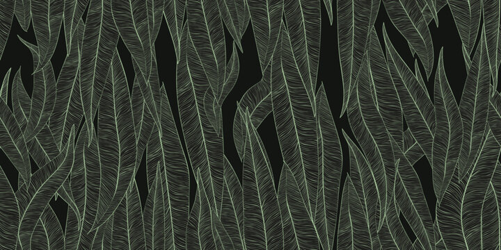 Vector seamless tropical pattern - green leaves illustration background