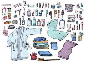 set of illustration of bathroom objects color