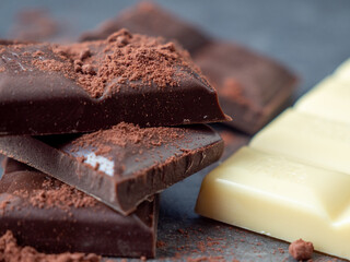 Dark chocolate on a dark background.