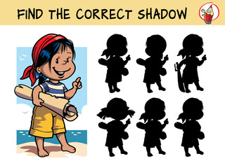 Little pirate girl. Find the correct shadow