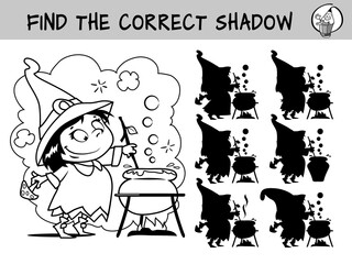 Cute little witch girl. Find the correct shadow