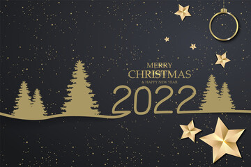 Merry Christmas and Happy New Year holiday symbol template on black background - 465935439
