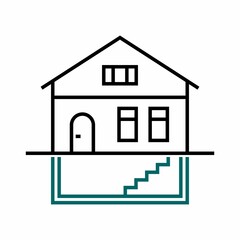 House with an attic and a basement drawing in outline style - obrazy, fototapety, plakaty