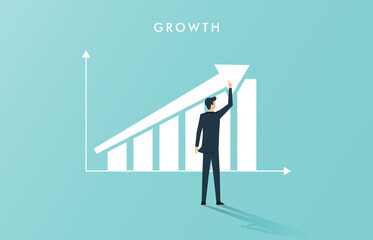 Business growth concept with upward arrow chart, symbol of success and achievement