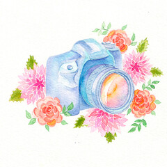 The camera in pink and orange flowers