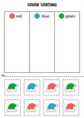 Sort Christmas hats by colors. Learning colors for children.