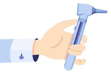 An otolaryngologists checking ear canals from young woman by Otoscope. Illustration in a flat style isolated on a white background. Vector illustration