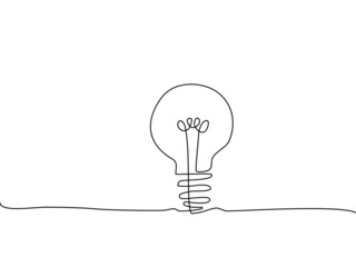 An electric bulb that draws a continuous line. Creativity vector illustration
