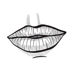 Illustration of lips. Mouth in black and white. Woman mouth drawing.