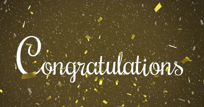 Animation of congratulations text over confetti on green background