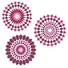 Fototapeta na wymiar Geometric logo template. Round arabic ornamental symbols. Floral pattern. Moroccan print. Colored mandala illustration.