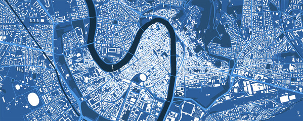 Detailed blue map poster of Verona city, linear print map. Skyline urban panorama.