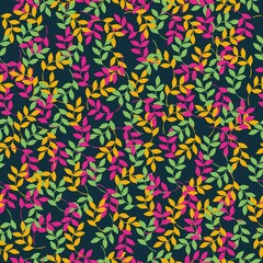 seamless vintage abstract pattern. dark background. bright plants. yellow, pink and green fox. vector texture. beautiful bright print for textiles and wallpaper.