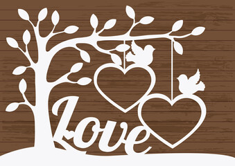 frame with a decorative heart and birds for laser cutting