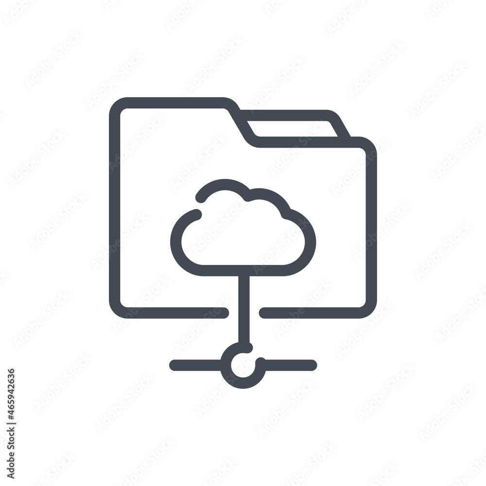 Poster folder connection to cloud service line icon. online file management vector outline sign.