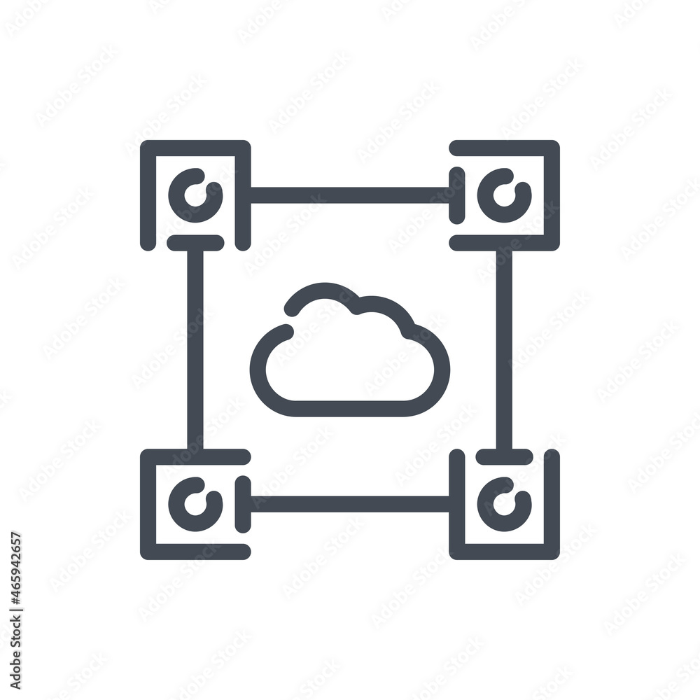 Poster cloud service connections chain line icon. online storage network connection vector outline sign.