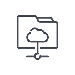 Folder connection to cloud service line icon. Online file management vector outline sign.