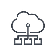 Cloud service with task request line icon. Online storage structure vector outline sign.