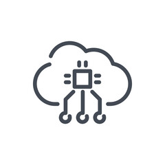 Cloud service with connection to hardware line icon. Online storage network vector outline sign.
