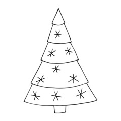 Christmas tree vector clipart. Hand-drawn cute doodle spruce, Christmas illustration.