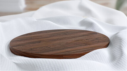 Wooden product display podium with blurred background