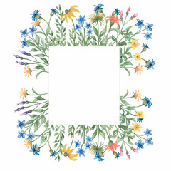 Wildflower Clipart, Watercolor Meadow Flowers Frame Clip art, Field Herbs Wreath, Wedding invites, Baby shower, Card making, Logo