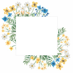 Wildflower Clipart, Watercolor Meadow Flowers Frame Clip art, Field Herbs Wreath, Wedding invites, Baby shower, Card making, Logo