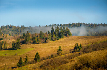 Autumn background. countryside beautiful landscape of autumn mountains