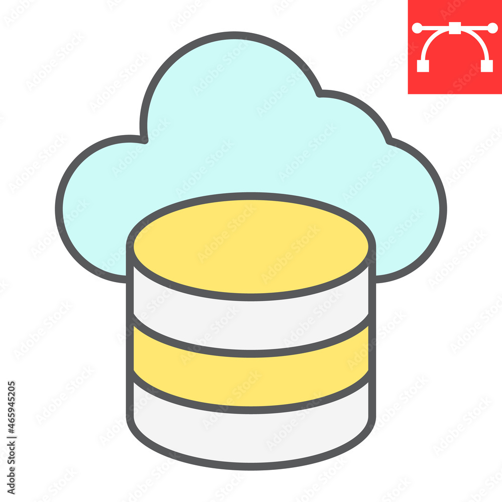 Poster big data color line icon, database and connection, cloud computing vector icon, vector graphics, edi