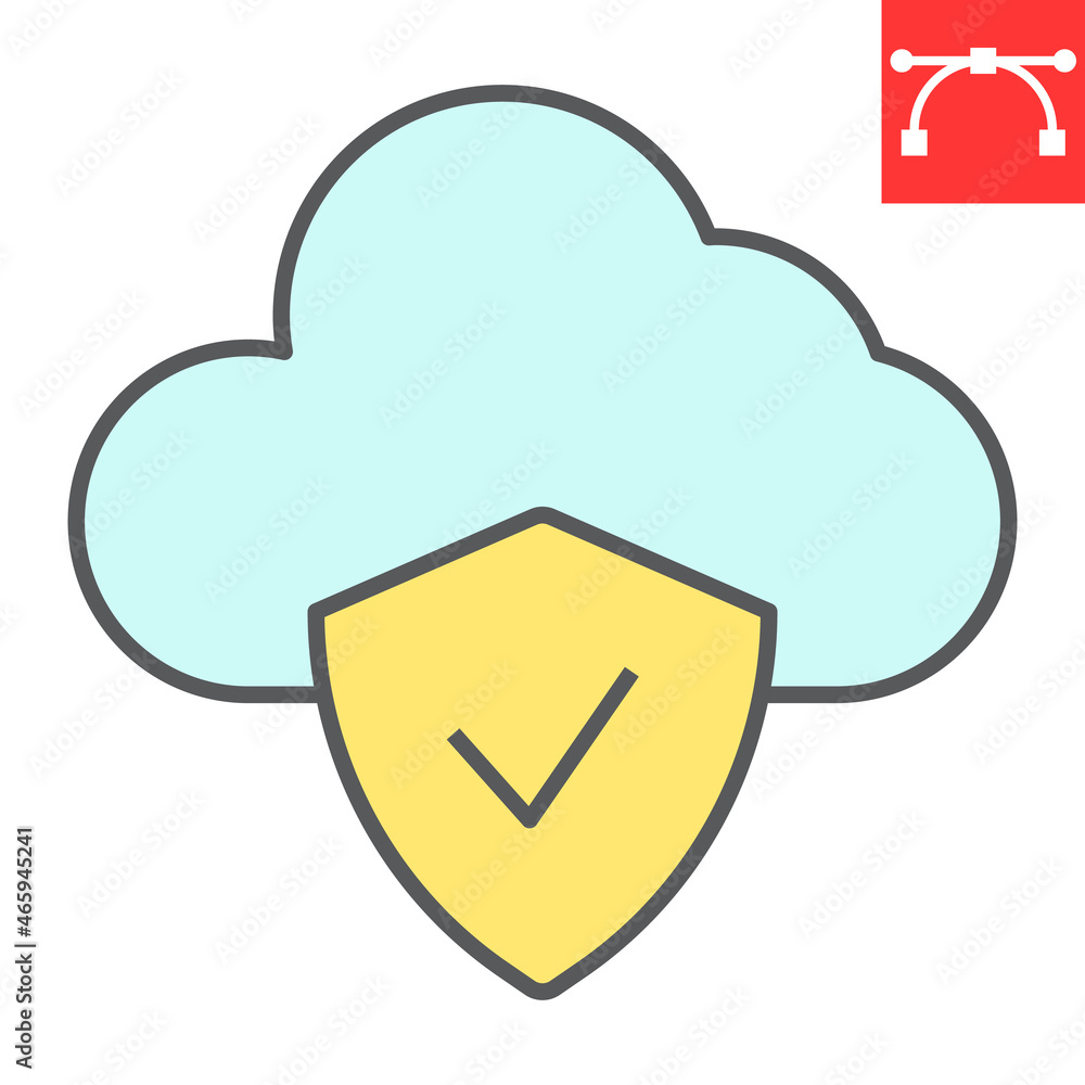 Poster cloud protection color line icon, database and security, data protection vector icon, vector graphic