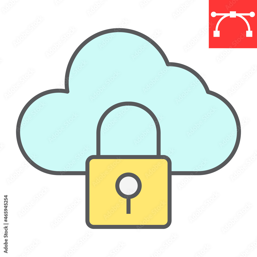 Poster cloud security color line icon, database and protection, data security vector icon, vector graphics,