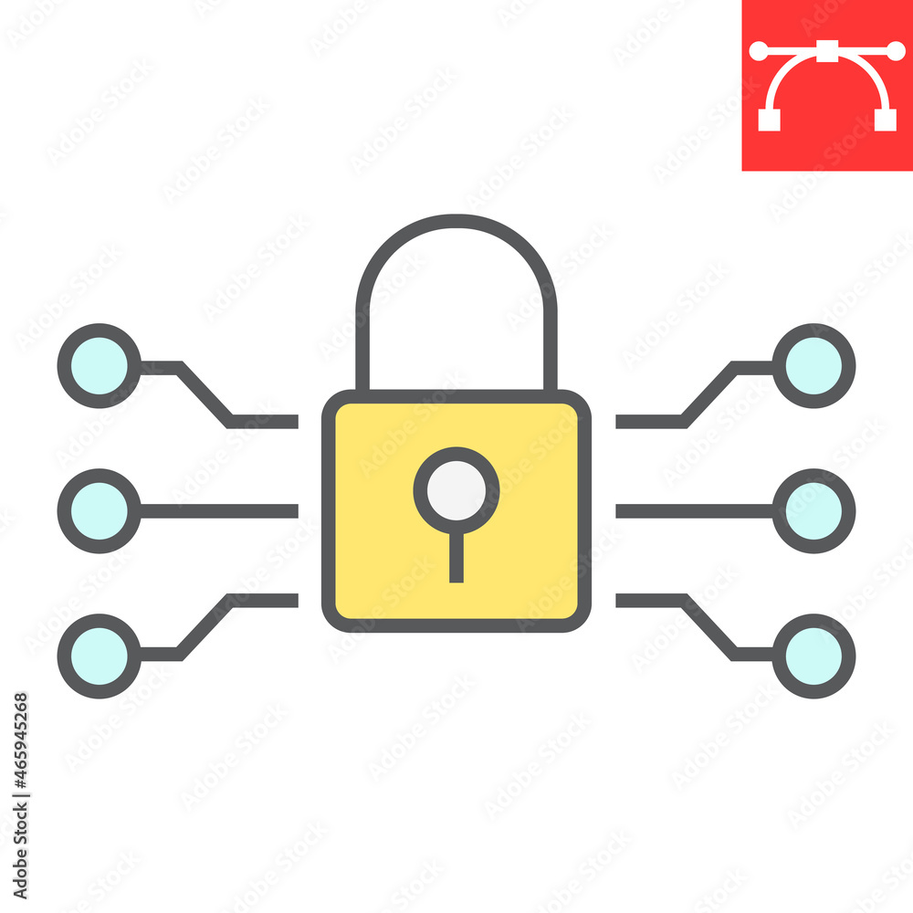 Poster data encryption color line icon, padlock and protection, encryption vector icon, vector graphics, ed