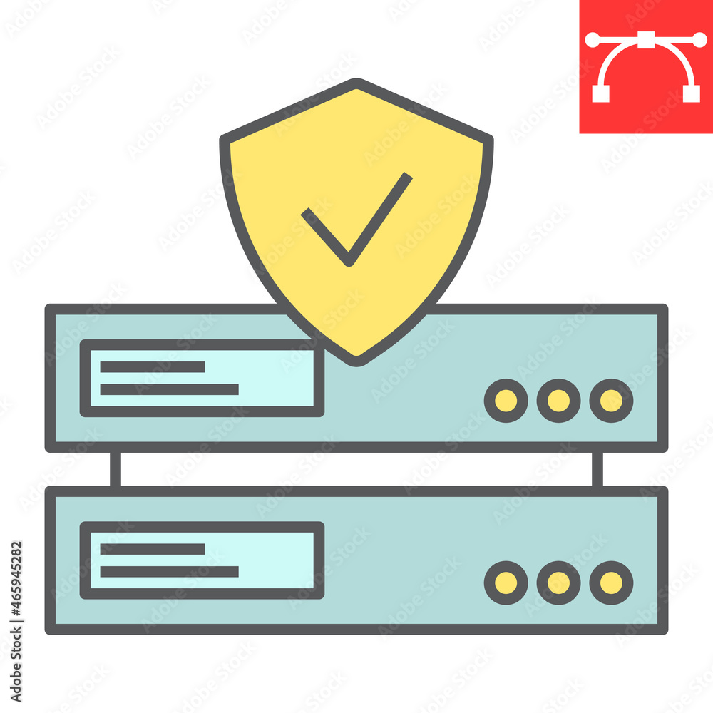 Poster data protection color line icon, database and shield, server protection vector icon, vector graphics