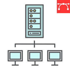 Server network color line icon, database and connection, web hosting vector icon, vector graphics, editable stroke filled outline sign, eps 10.