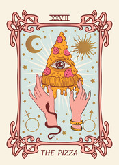 tarot card: the pizza with eye, moon and sun, Occult, fortune telling, tapestry - obrazy, fototapety, plakaty