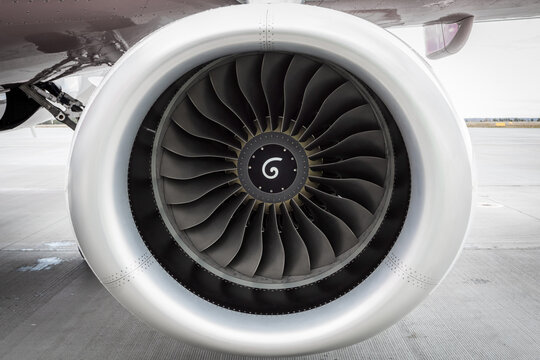 Close-up of the engine of the airplane
