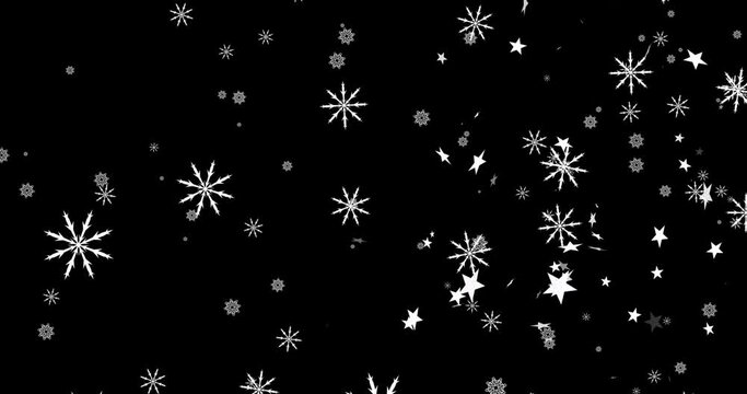 Animation of christmas snowflakes falling over black background
