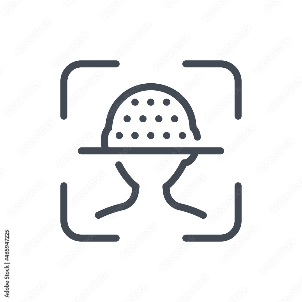 Poster face identification line icon. biometric scan and face scanning vector outline sign.