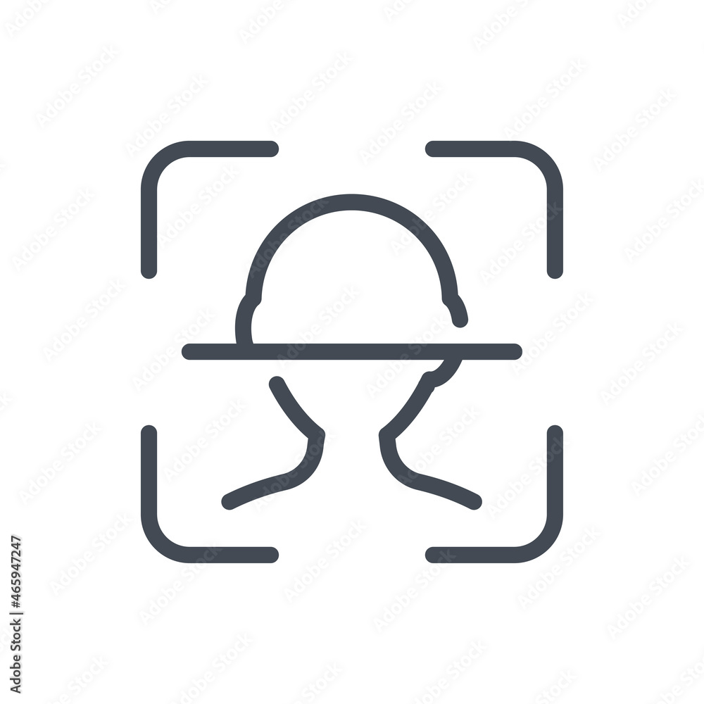 Poster face identification line icon. biometric scan and face scanning vector outline sign.
