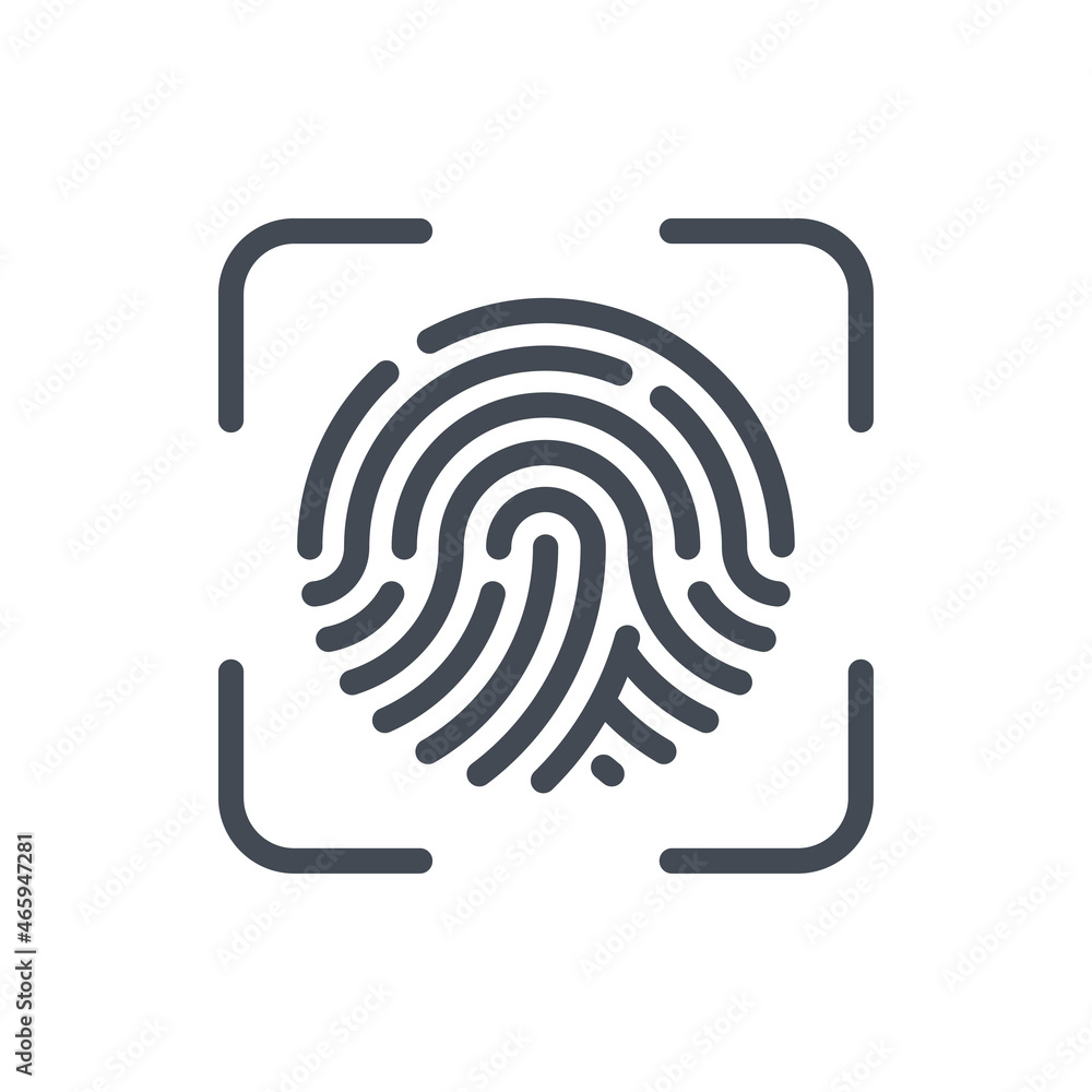 Poster fingerprint scan line icon. finger identification scanning vector outline sign.