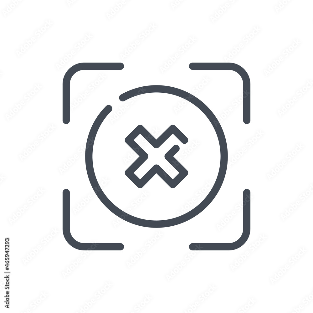 Poster scanning denied line icon. scan frame with cross in circle vector outline sign.