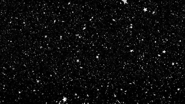 Animation of christmas stars and snow falling over black background