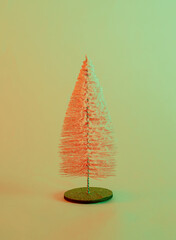 christmas tree with neon yellow and orange lights. modern futurism 2022 year background....