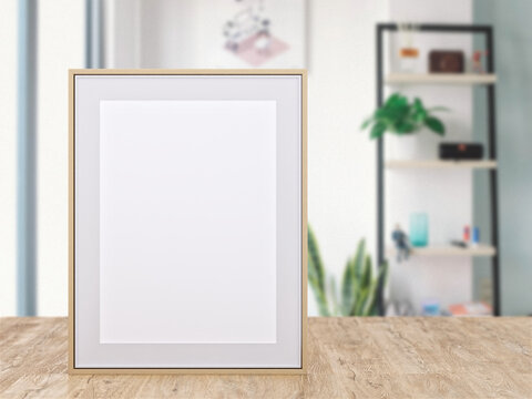 mockup frame photo with blurred background 3d rendering