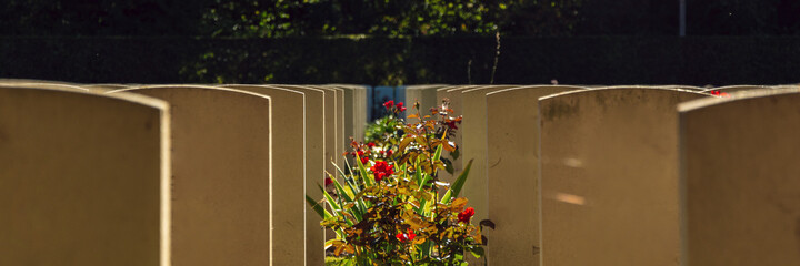 cemetery graveyard on spring time panorama