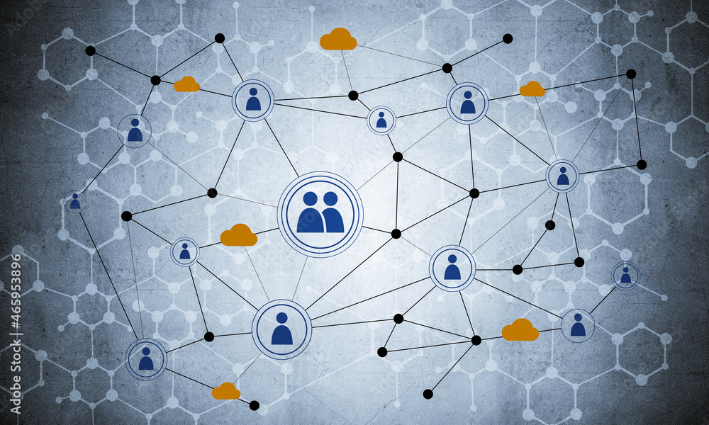 Poster lines and dots as networking idea drawn on cement background
