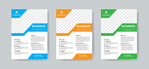 Corporate Business Flyer Template Layout with 3 Colorful Accents and Grayscale Image Masks