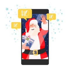 Video chat with Santa Clause on a smartphone, concept illustration