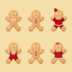 Set of different gingerbread men. Symbols of Christmas and New Year.